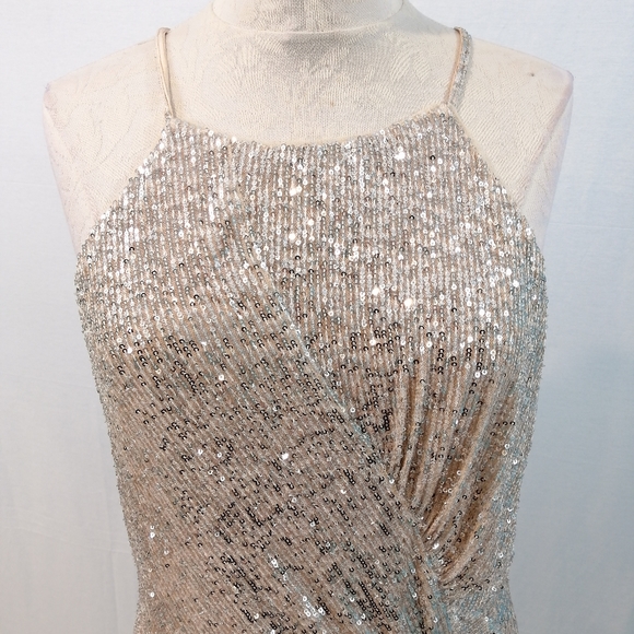 Parker Black Alina Sequins Bodycon Sparkling Halter Dress Size 12 - Picture 3 of 15
